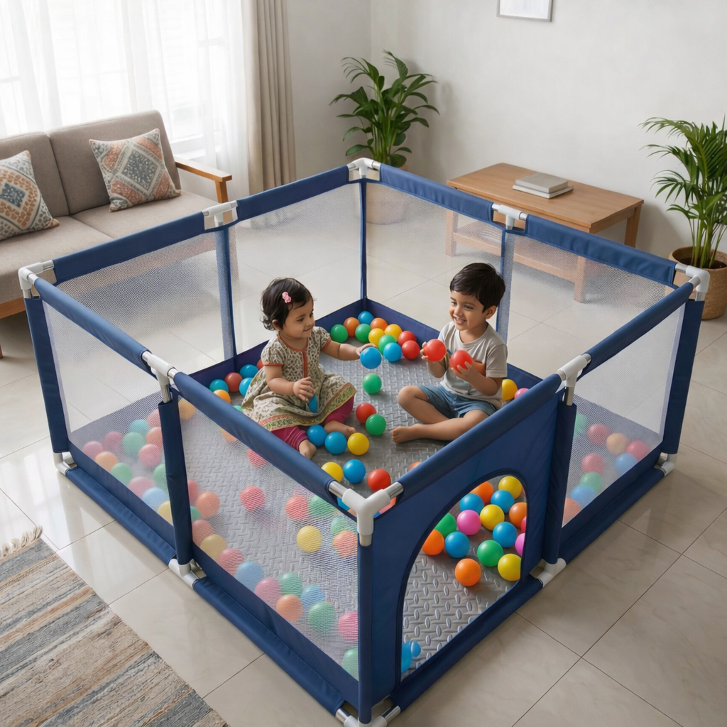 Medium Size Baby Play Pen House with 50 Balls & Foam Mat | Safe & Durable Kids Playpen in Bangladesh